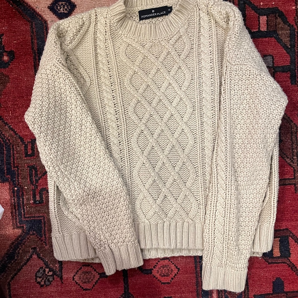 Tuckernuck Cream Crew Neck Cable Knit Sweater